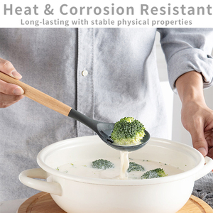 Cao Cấp 11-Mảnh Thân Thiện Với Môi Không Dính <span class=keywords><strong>Silicone</strong></span> Đồ Dùng Nhà Bếp Thiết Lập Chịu Nhiệt Bằng Gỗ Xử Lý Đầy Màu Sắc Lưu Trữ Bin - Product Image 4