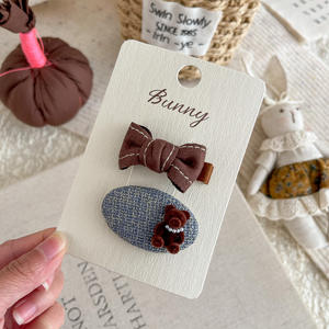 咖啡蓝色几何蝴蝶结多功能发夹清新精致天鹅绒女孩发饰甜美天鹅绒发夹 - Product Image 5