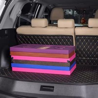 Organisateur de coffre de voiture pliable, logo OEM personnalisé, vente en gros, boîte de rangement en cuir avec couvercle, grande capacité, boîte de rangement pour SUV