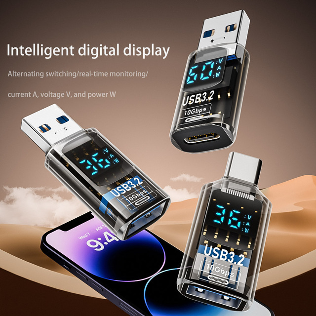 USB Converter 3.2 USB C to USB Adapter with Digital Display 60W Compatible with Smart Phone Laptop Keyboard Mouse Power Bank
