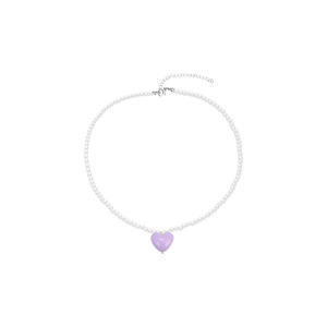 Collar de Perlas de Imitación con Colgante de Corazón Morado, Joyería de Moda para Mujer - Product Image 2