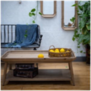 Simple Farmhouse Living Room Center Wood Coffee Table with Shelf Durable Wood Panel Style - Product Image 2