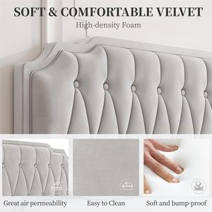 <span class=keywords><strong>Letto</strong></span> Imbottito <span class=keywords><strong>con</strong></span> Piattaforma e Testiera Regolabile Trapuntata a Bottoni/Tessuto in Velluto/Robusto Supporto a Doghe in Legno - Product Image 3