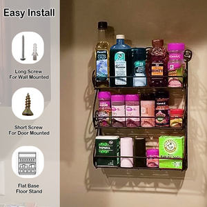 Étagère à épices vintage à <span class=keywords><strong>3</strong></span> <span class=keywords><strong>niveaux</strong></span> pour condiments, étagère à épices à <span class=keywords><strong>3</strong></span> <span class=keywords><strong>niveaux</strong></span> avec fil de roulement en acier noir pour la cuisine - Product Image 4