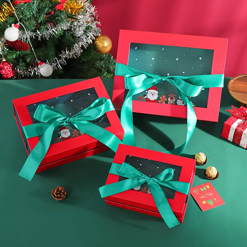 Yeni tasarım noel yaratıcı sert kutu yeni flip-ücretsiz katlanır şerit dekorasyon kırmızı ve yeşil şenlikli nokta pencere hediye kutusu
