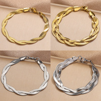 Ensemble de Bijoux Mode Plaqué Or en Acier Inoxydable : Collier et Bracelet Chaînes Serpent Torsadées et Chaînes Tressées en Épi pour Femme