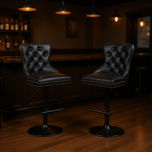 Tabourets de bar pivotants rétro en PU, hauteur réglable de 26 à 33 pouces, dossier capitonné, meubles de pub pour la maison, base en métal, siège confortable - Product Image 2