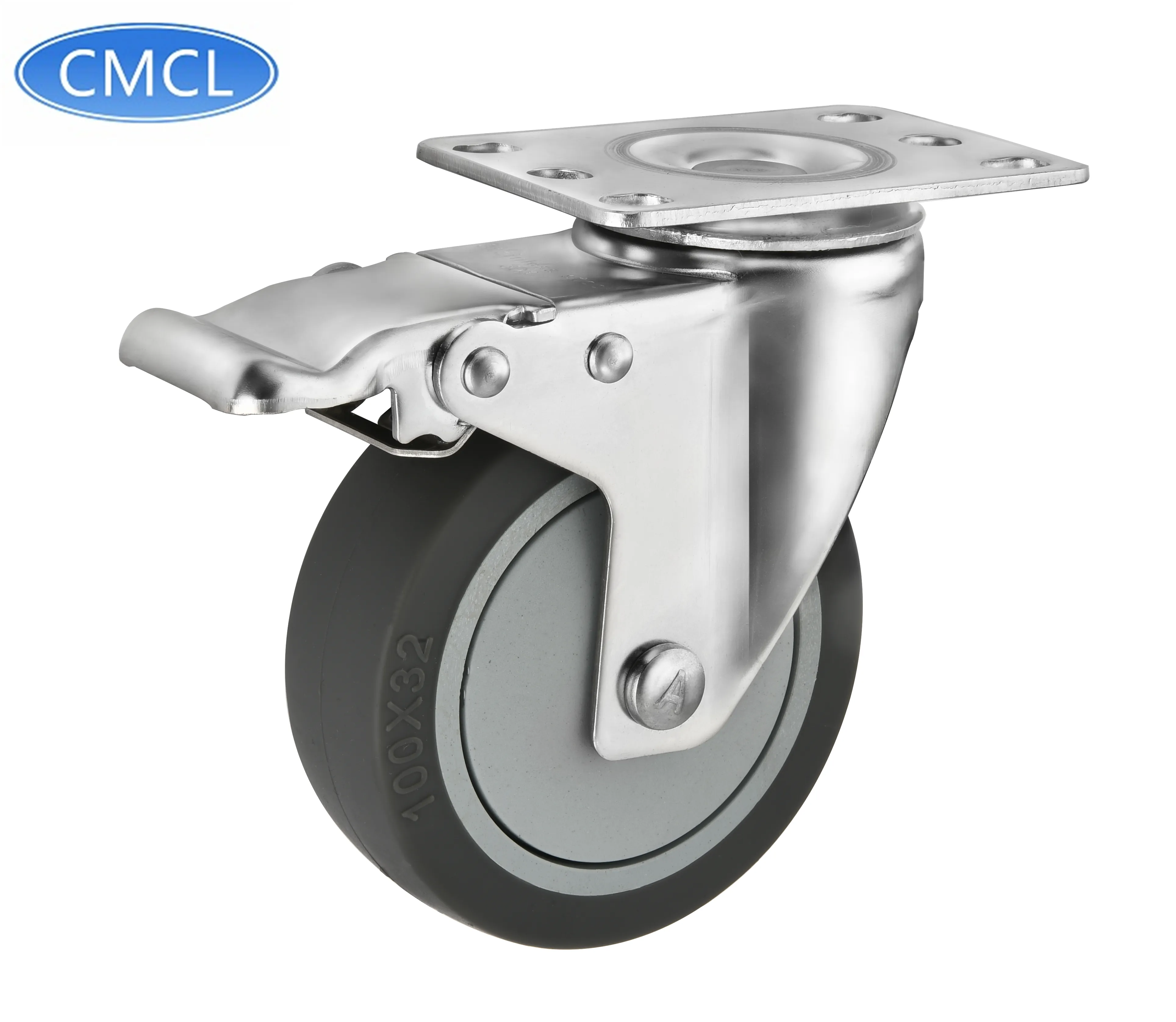 CMCL Premium Caster Top Plate Swivel 304 Rueda de acero inoxidable TPR Ruedas con bloqueo