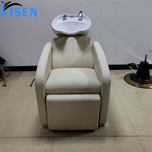 Sillón de Champú de Lujo Kisen con Reposapiés Ajustable, Cuero PU, Lavabo de Cerámica - Beige/Negro/Blanco/Naranja - Para Uso en Hoteles y Gimnasios - Product Image 2