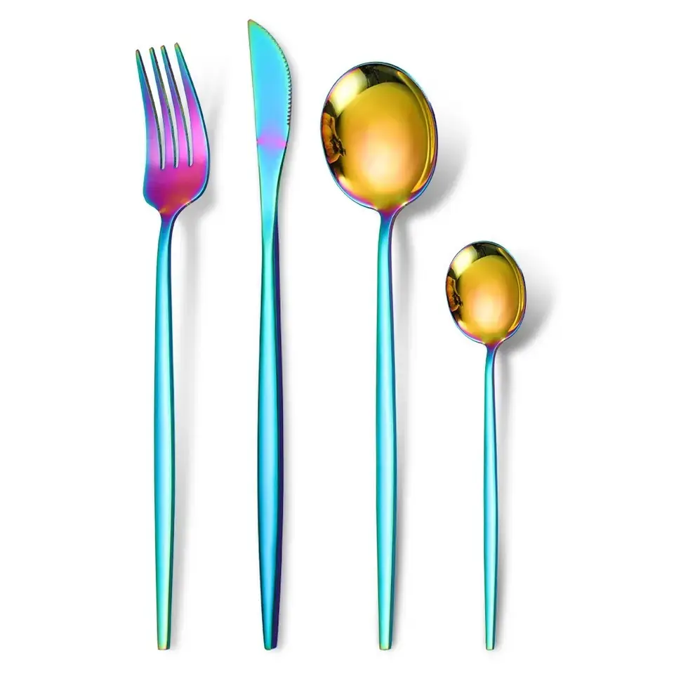Nordic Portugal Style Metal Rental Reusable Luxury Manufacturer Stainless Steel Gold Cutlery Set For Wedding