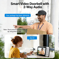 Sonnette vidéo intelligente sans fil à écran 4,5 pouces avec détection de mouvement et audio bidirectionnel, batterie rechargeable, vente chaude