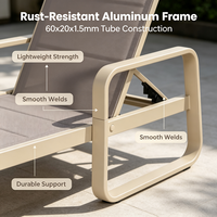 Chaise longue d'extérieur en aluminium, chaise longue rembourrée, résistante aux intempéries pour patio, bord de piscine, jardin, plage