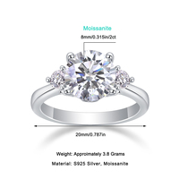 Bague en argent sterling S925 avec moissanite 2 carats, trois pierres rondes taille brillant, six griffes, bijoux pour femme