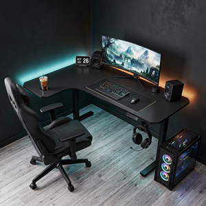 L-Shaped Gaming Desk Carbon Fiber Surface With Headphone Hook And <b>PC</b> <b>Stand</b> Right Left Configurable - Product Image 6