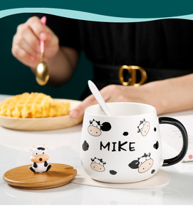 <b>Cute</b> Cow <b>Mug</b> Ceramic Coffee <b>Mug</b> with Lid and Spoon - Product Image 6