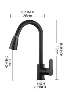 Robinet <span class=keywords><strong>de</strong></span> cuisine en acier inoxydable avec douchette extractible, mitigeur monocommande noir mat à arc haute, pivotant à 360° - Product Image 6