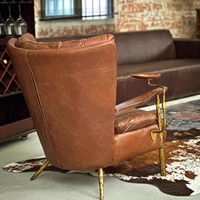 Fauteuil simple en cuir véritable de style vintage américain, forgé à la main, personnalisable, finition antique cirée à l'huile, sans assemblage