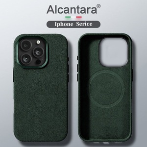Coque de téléphone <span class=keywords><strong>iPhone</strong></span> 15 Plus en Alcantara italien authentique, entièrement recouverte, découpée avec précision au laser, aimant puissant, prix d'usine - Product Image 2