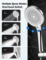 Pommeau de Douche Économiseur d'Eau 4 Fonctions en Plastique ABS Haute Pression avec Finition Chromée pour Salle de Bain et Toilettes