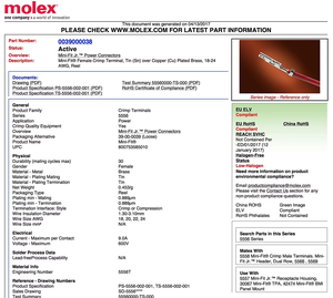 Molex迷你配合2针连接器批次6匹配组，适用于18-24 AWG电子线束铜，带聚氯乙烯尼龙PBT橡胶_引脚 - Product Image 2