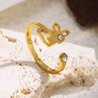 Bague ajustable en acier inoxydable plaqué or pour femme, motif géométrique vintage avec zircon, perle, cœur, papillon et croix