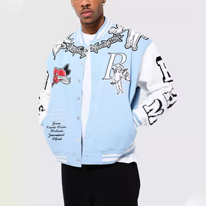 Blouson Bomber Oversize en Polaire de Laine OEM ODM, Streetwear, Impression Personnalisée, Motif Graphique, Vestes de Baseball en Cuir pour Hommes - Product Image 1