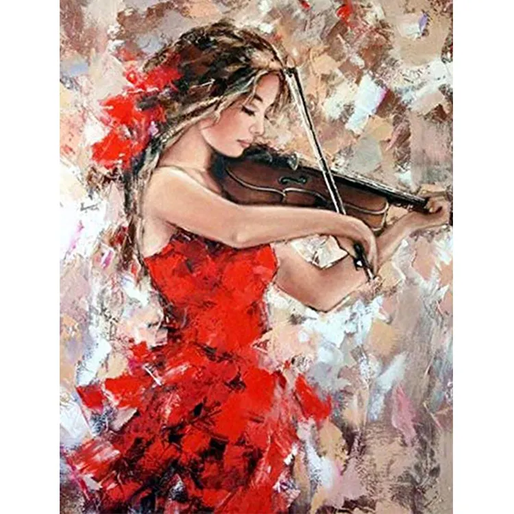 Girl Play Piano Wall Art Painting Full Drill 3D Cross Stitch Kit Diy 5D Diamond Picture for Home Decor