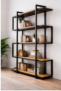 Estantería Moderna Industrial de Metal y Madera, Estructura Metálica + Estantes de MDF/Madera Sólida, Estantes Escalonados, Alta Calidad - Product Image 4