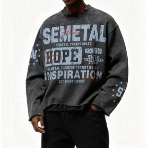 Camisetas de Algodón French Terry de Alta Calidad, Camiseta con Lavado Ácido, Diseño Gráfico Personalizado, Camiseta Térmica de Manga Larga para Hombre - Product Image 2