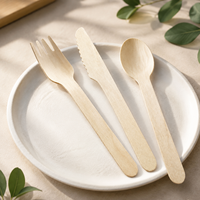 Ensemble de couverts en bois biodégradables et compostables, 14 cm, couteau, fourchette, cuillère en bouleau, jetables pour les fêtes, les plats à emporter, les restaurants