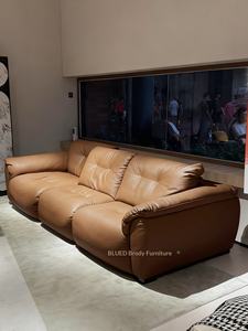 Divano Brudi Cloud a un Posto in Vera Pelle, Stile Retrò Antico Italiano, Lusso Moderno Semplice, Linea Dritta per Soggiorno, Marrone - Product Image 3