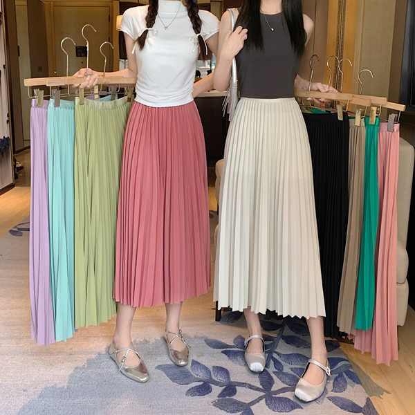 Office Lady Elegant Long Spring Korean Style Streetwear Solid Color High Waist Women A-line Skirt