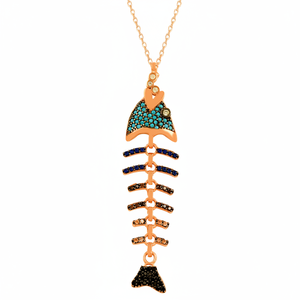 Colgante de diseño de espina de pescado, de plata de 925K, chapado en oro rosa - Product Image 2