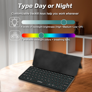 JOMAA 7 Color RGB Backlight BT Mini <b>Keyboard</b> PU Leather Wireless Rechargeable Foldable <b>Keyboard</b> for PC/Desktop/Laptop - Product Image 3