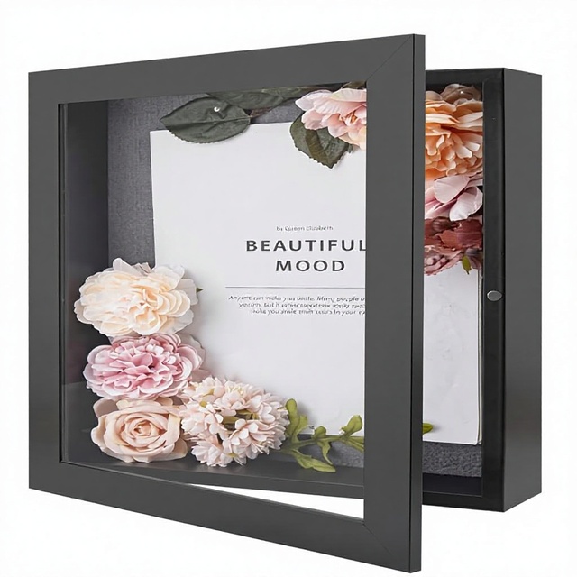 S&L 11x14 Rectangle Glass Shadow Box Frame Display Case with 2-inch Depth 6 Pins Included (Black 1 Pack) for Mementos