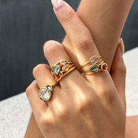ERESI Waterdichte Op Maat Gemaakte Sieraden Hot Sale 18K PVD Goud Gegalvaniseerde Kleurrijke CZ Ring Exquise Luxe Ringen van RVS voor Vrouwen