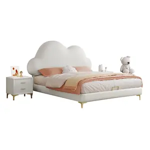 Children Girl Princess Bed Light Luxury Nordic Cartoon Cloud Design Simple Kids Furniture Set Solid Wood Children Room Bed Frame