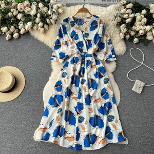 Nuovo <span class=keywords><strong>Abito</strong></span> Estivo Casual in Chiffon con Stampa Floreale, Maniche Corte <span class=keywords><strong>e</strong></span> Scollo a V - Product Image 3