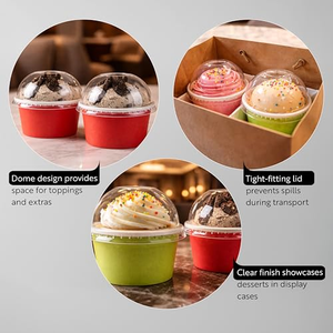 Gobelets à glace personnalisés avec logo imprimé, bols à yogourt glacé et gelato, 3/4/5/8/12/16 OZ, gobelets en papier jetables à paroi simple avec couvercle et cuillère - Product Image 3