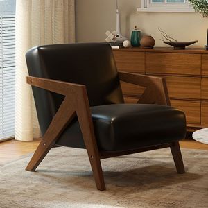 Vintage Style Leather Armchair Tufted Design Wooden Frame Living Room Chair - Product Image 3