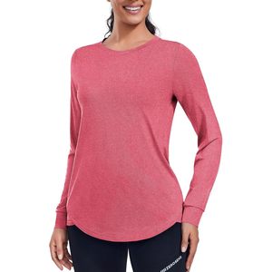 Chemise de randonnée athlétique pour femmes, haut d'entraînement à manches longues, haut de yoga, respirant, séchage rapide, col rond, rouge vif, taille XL - Product Image 1