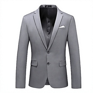 Veste de costume homme grise ajustée à simple boutonnage, col cranté, en mélange de laine infroissable, pour tenue formelle - Product Image 2