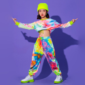 Ropa Hip Hop, Sudadera Multicolor, Pantalones Casuales para Niñas, Ropa de Baile de Jazz y Salón, Sudadera con Capucha Tie Dye para Niños - Product Image 6