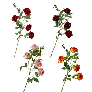 Bouquet de 5 roses en velours simulées à tige unique, fleurs en soie pour décoration de mariage et de maison - Product Image 4