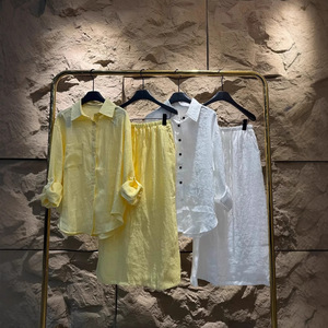 2025 nuova camicia <span class=keywords><strong>da</strong></span> donna in cotone di lino due pezzi a maniche lunghe abito elegante <span class=keywords><strong>da</strong></span> <span class=keywords><strong>ufficio</strong></span> Casual Boho Chic completo estivo - Product Image 2