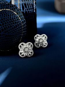 Xinfly 18K White Gold 4 <b>Leaf</b> Clover Earrings Real Diamonds Timeless Design Formal Events Daily Wear Elegant for Women Hot Sale - Product Image 3
