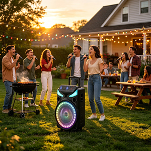 Altavoz <span class=keywords><strong>de</strong></span> Karaoke <span class=keywords><strong>de</strong></span> <span class=keywords><strong>15</strong></span> Pulgadas con Micrófono y Bluetooth, Altavoz Portátil con Ruedas para Fiestas con Micrófono Inalámbrico - Product Image 1