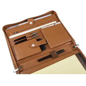 Factory Embossing Logo Office Supplies High Quality Material File Album Tablet Card Pen Holder Leather Folder For Men