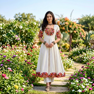 Conjunto de Kurti y Pantalón de Algodón Premium para Mujer, Bordado con Espejos Originales |   Ropa Festiva para Navratri Garba - Product Image 1
