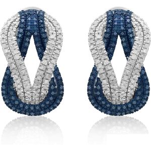 Ornaatis Intertwined <b>Huggie</b> Earrings 1.90 Cttw Round Cut White Blue Diamond 925 Sterling <b>Silver</b> Women's Everyday Wear - Product Image 2